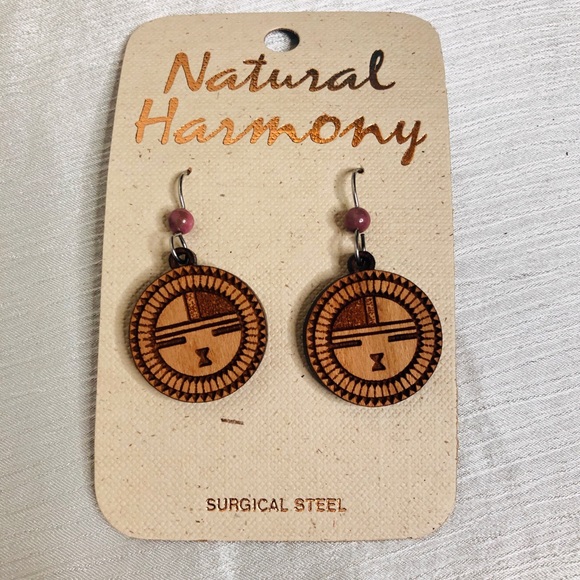 Native American Wood Earrings - Picture 1 of 2